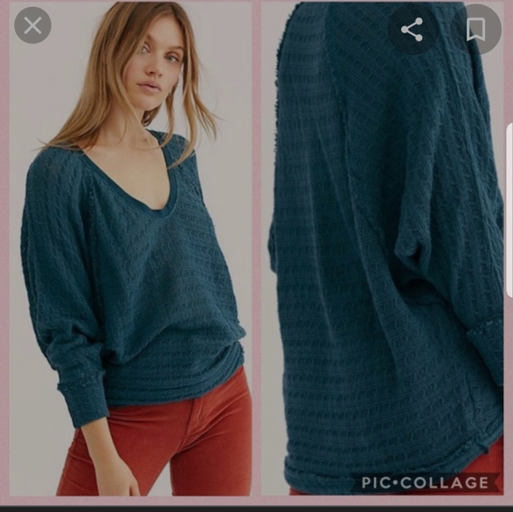 Free People "Thien Hacci"  Sweater in Teal Night